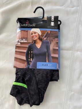 Cuddl Duds Women's Flex Fit V-Neck Long Sleeve - Black - Size M - NWT